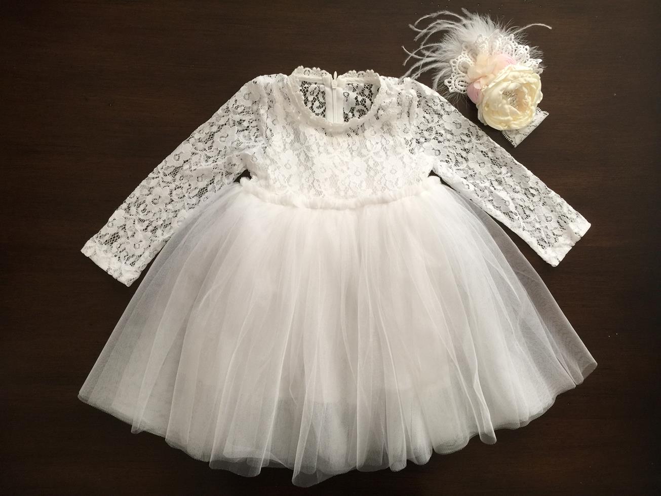 White Ballerina Baptism Dress with Headband