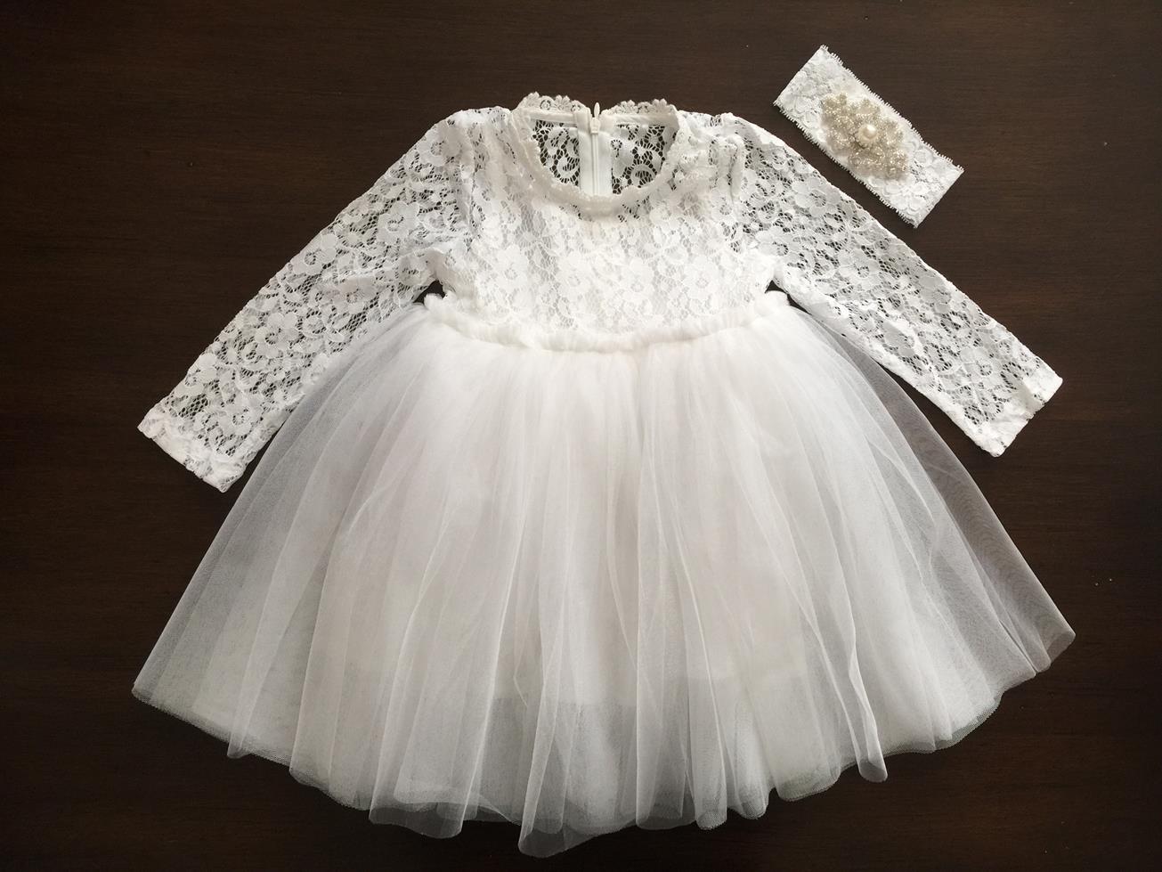 White Ballerina Baptism Dress with Headband