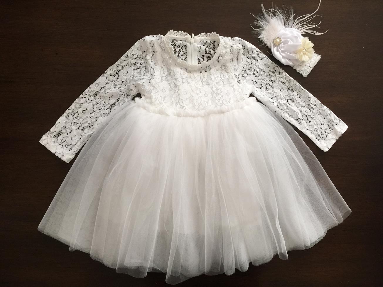 White Ballerina Baptism Dress with Headband