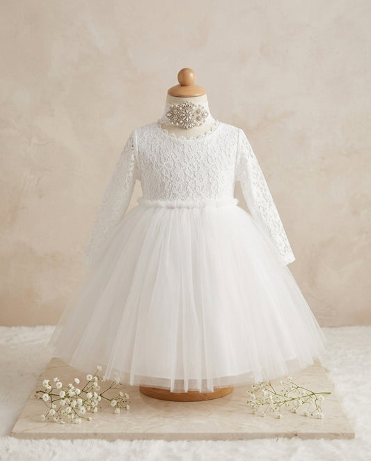 White Ballerina Baptism Dress with Headband