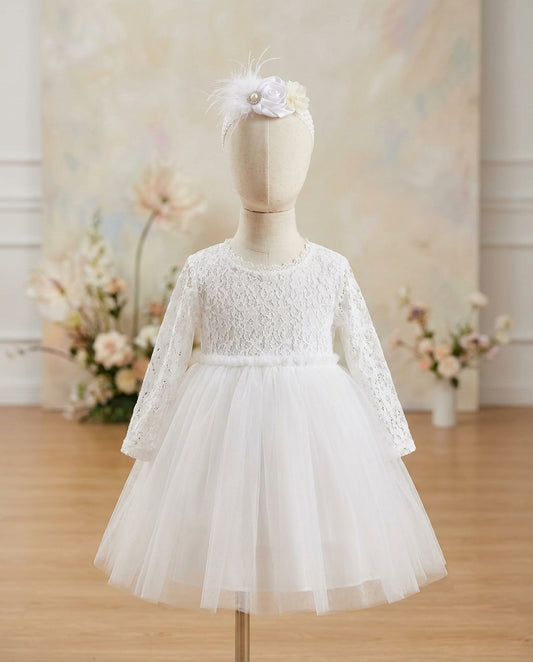 White Ballerina Baptism Dress with Headband