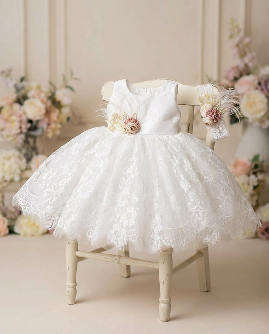 French White Christening Lace Dress