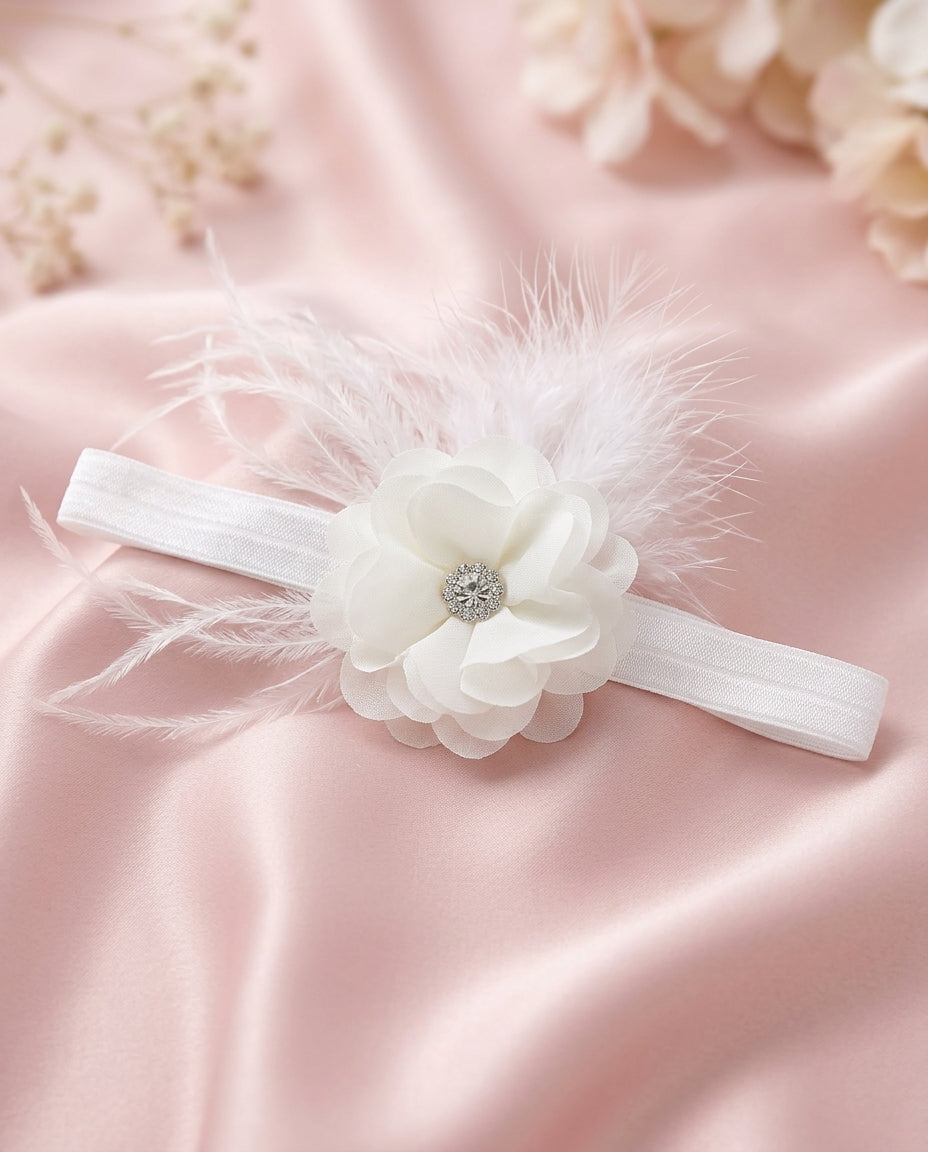 Ivory Petite Floral Headband with Rhinestone