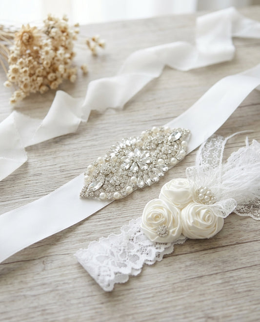 White and Ivory Baby Baptism Rosette Headband, Sash, and Barefoot Sandals