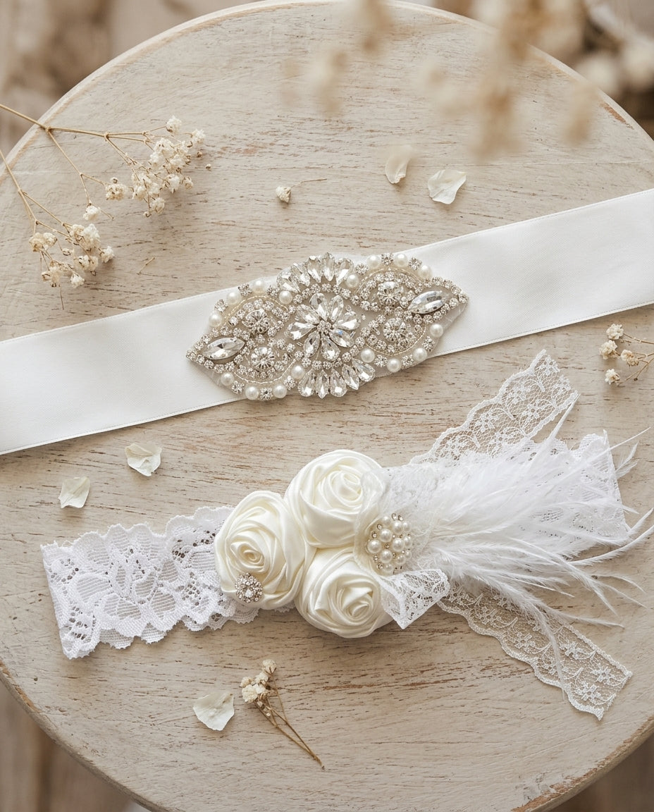 White and Ivory Baby Baptism Rosette Headband, Sash, and Barefoot Sandals