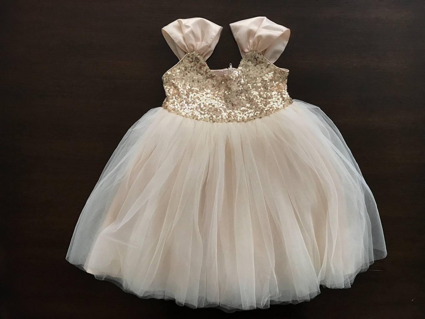 Gold Sequin Flower Girl Dress with Peach and Ivory Headband