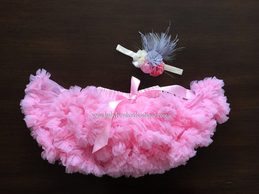 Pink Super Fluffy Skirt & Flower Headband
