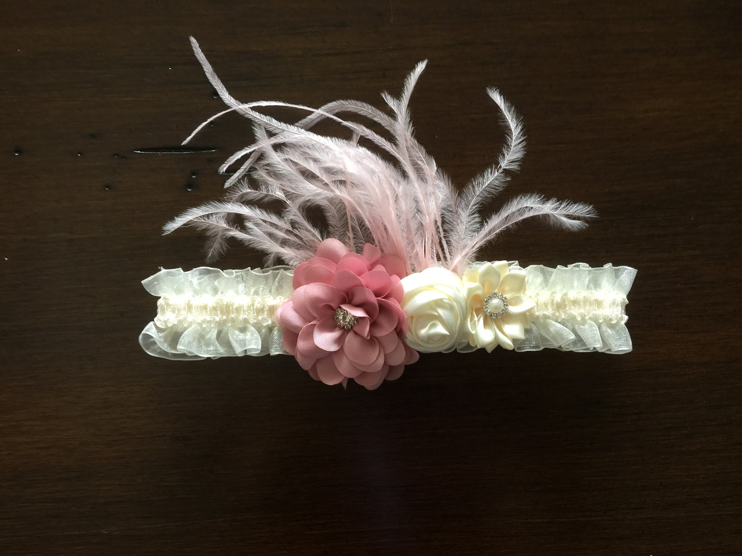 Ivory and Rose Pink Christening Headband and Sash