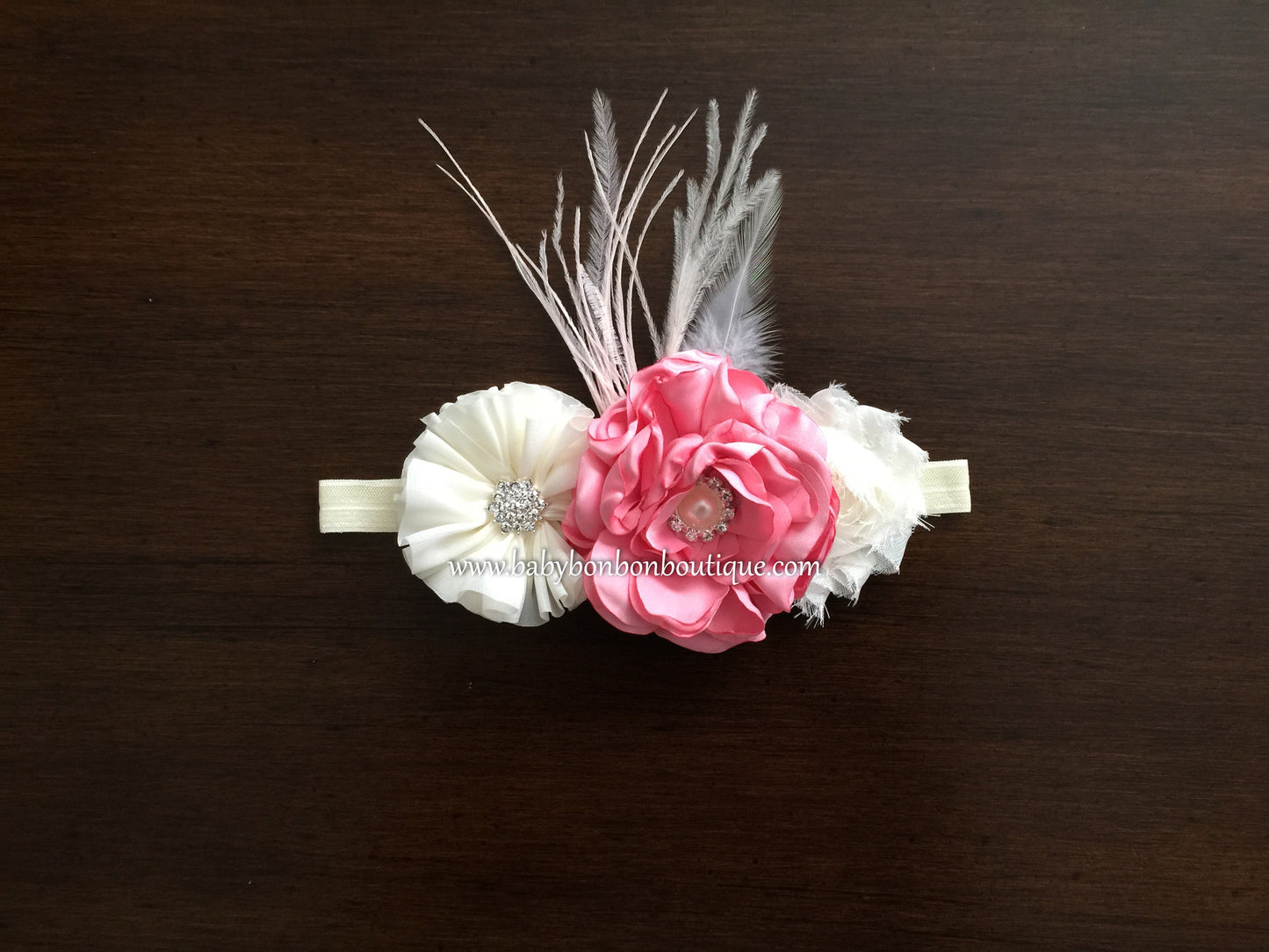 Pink & Ivory Baptism Headband, Sash, and Sandals