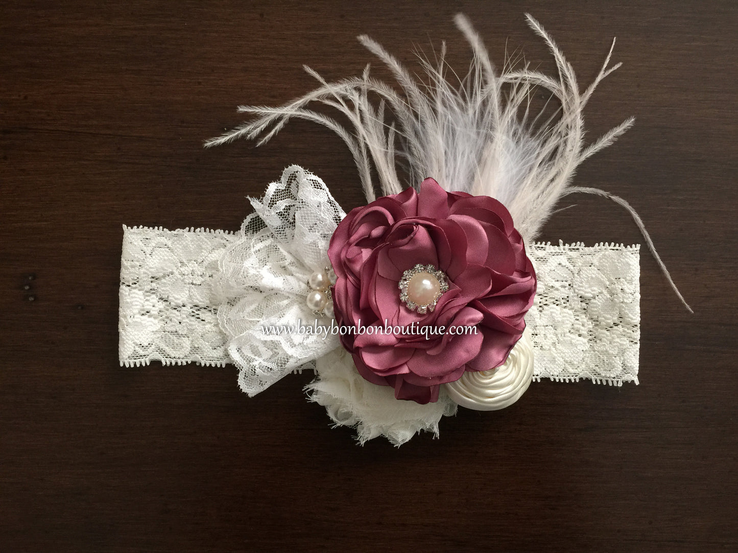 Vintage Rose & Ivory Christening Headband, Sash, and Barefoot Sandals