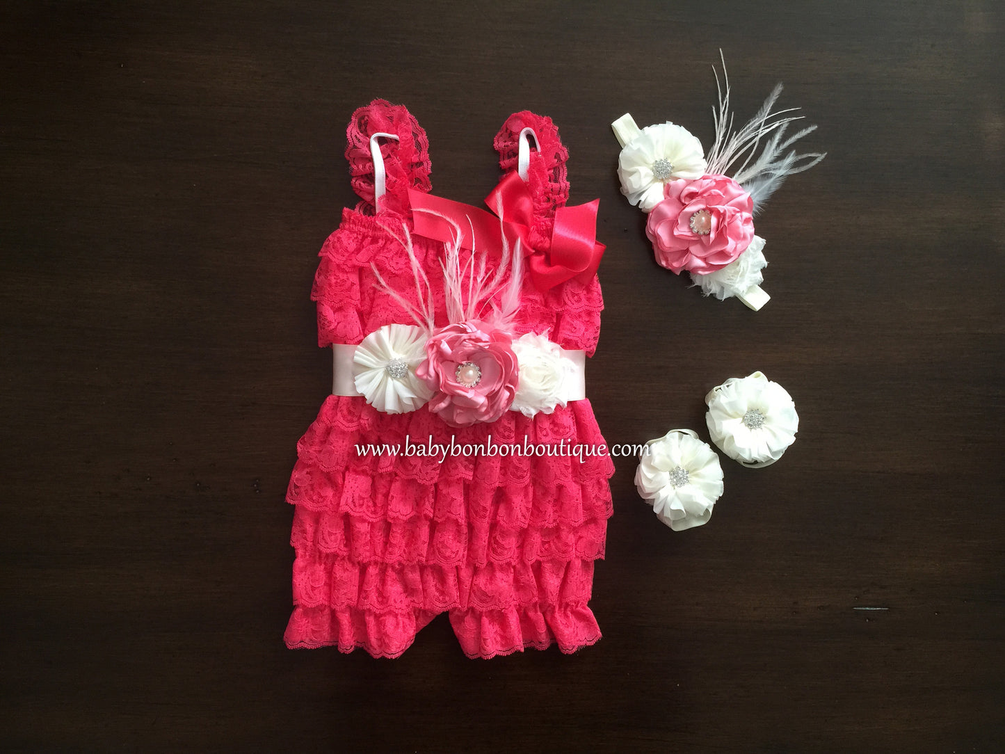 Baby Smash Cake Romper, Pink Headband & Sash