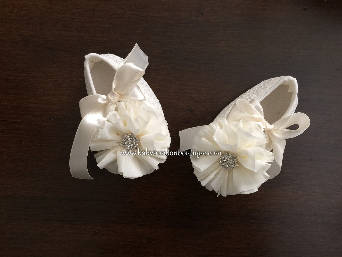 Ivory Baptism Crib Shoes & Headband Set