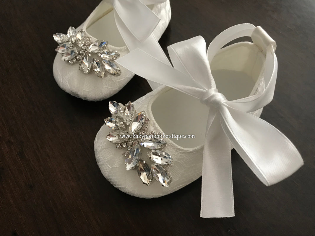 Baptism Shoes, Christening Shoes with rhinestones – Baby Fleurs Bonbon