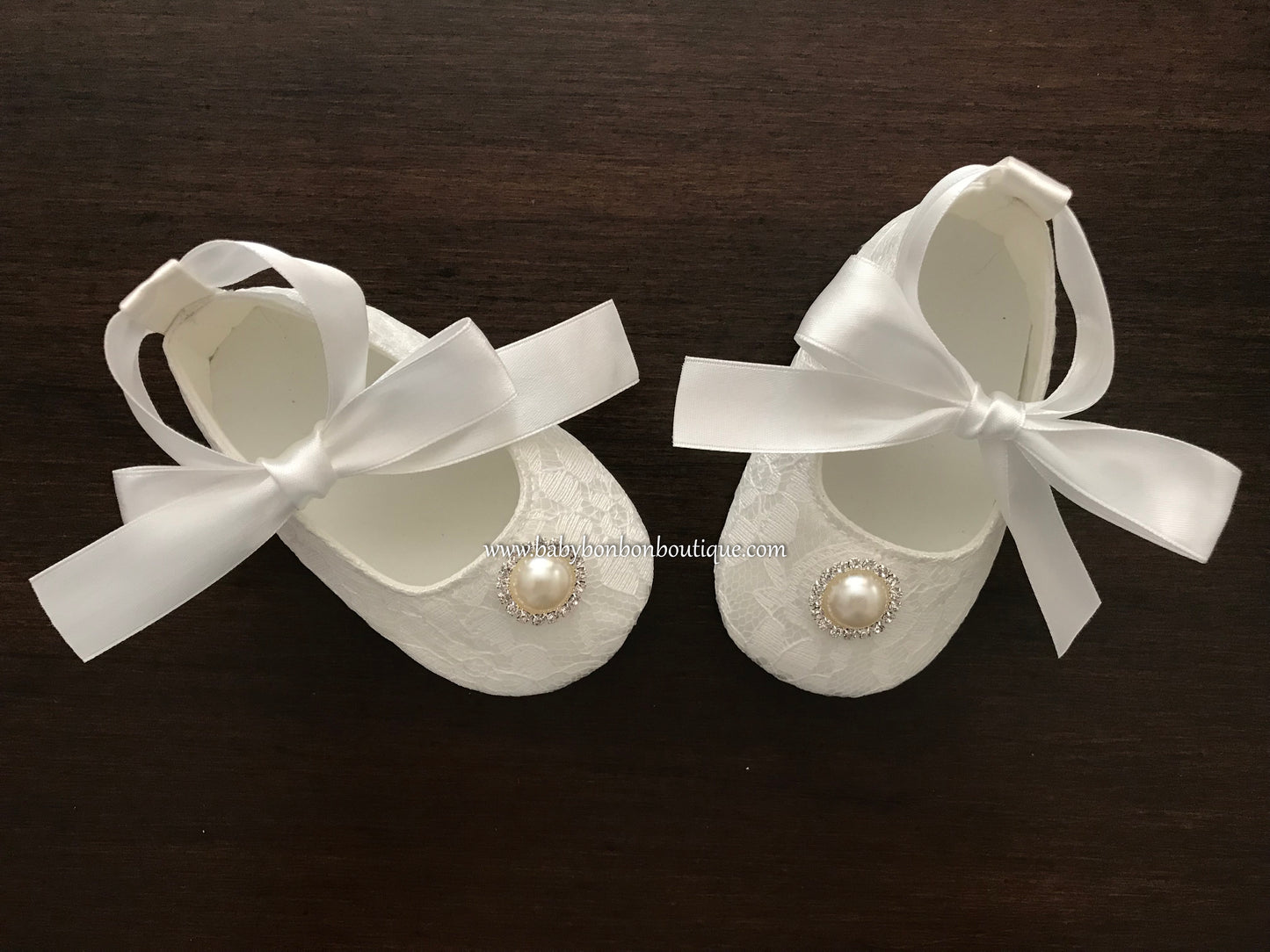 Baby Girl Crib Shoes, Baptism Shoes with Pearl