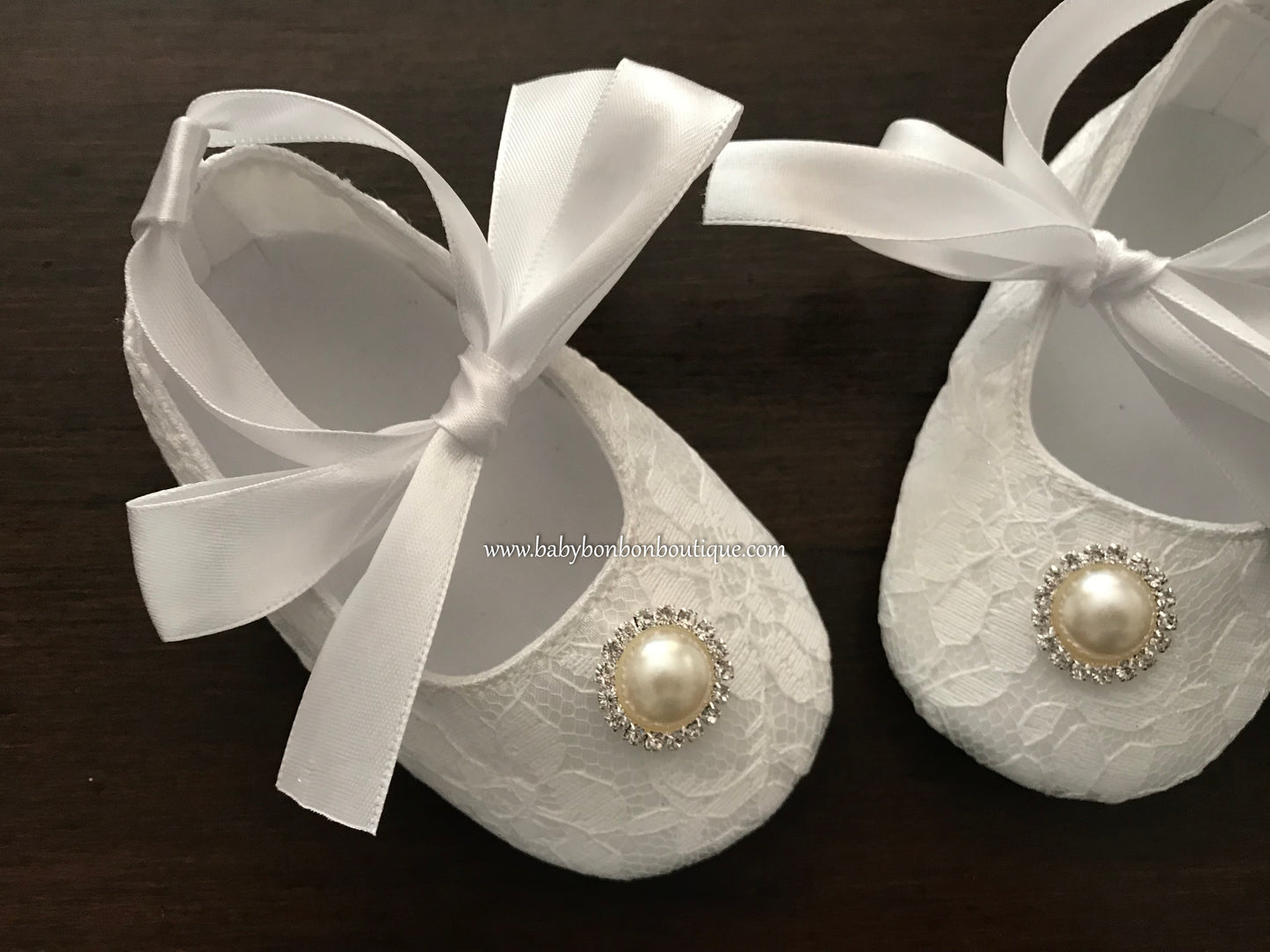 Baby Girl Crib Shoes, Baptism Shoes with Pearl