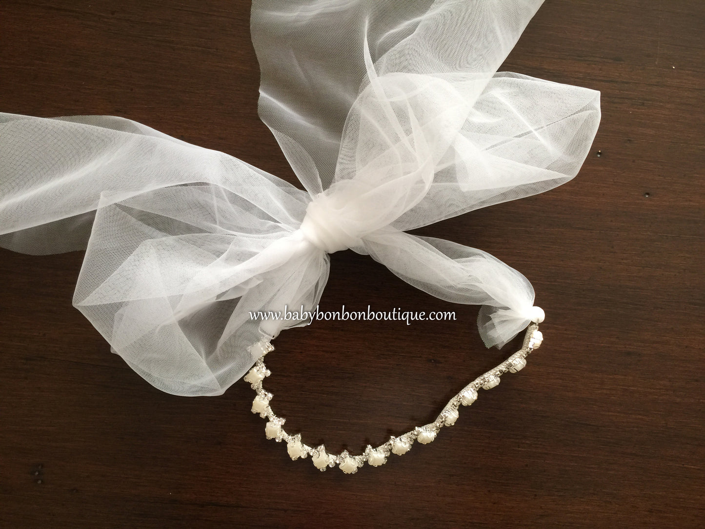 Baby Rhinestone & Pearl Headband, Angel Bow Rhinestone Headband