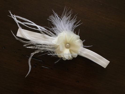 Ivory Petite Floral Headband with Rhinestone