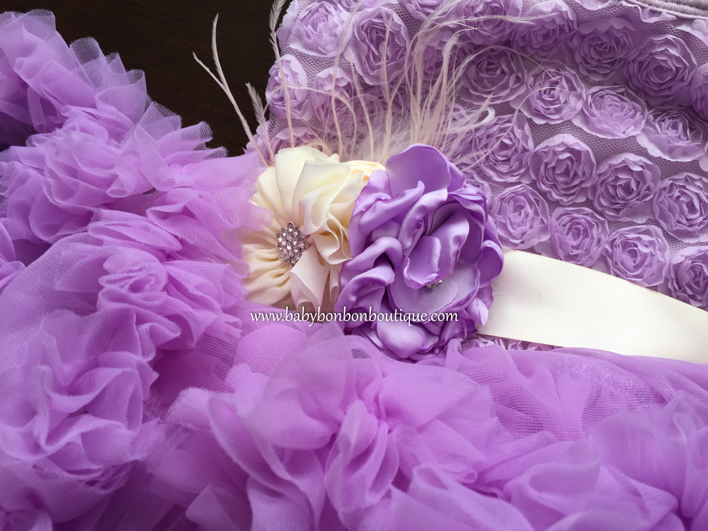 Lavender and Ivory Baptism Headband & Sash