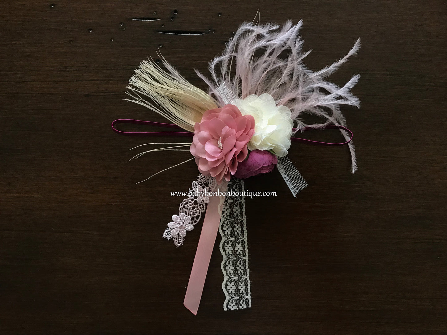 Dusty Pink and Ivory Baptism Headband and Sash