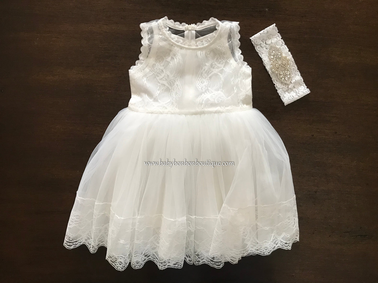 Off White Baby Girl Baptism Dress, Christening Lace Dress