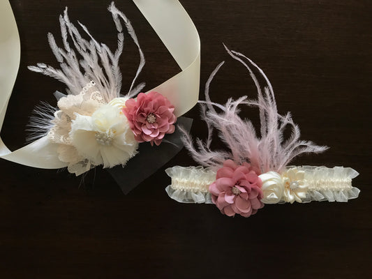 Ivory and Rose Pink Christening Headband and Sash