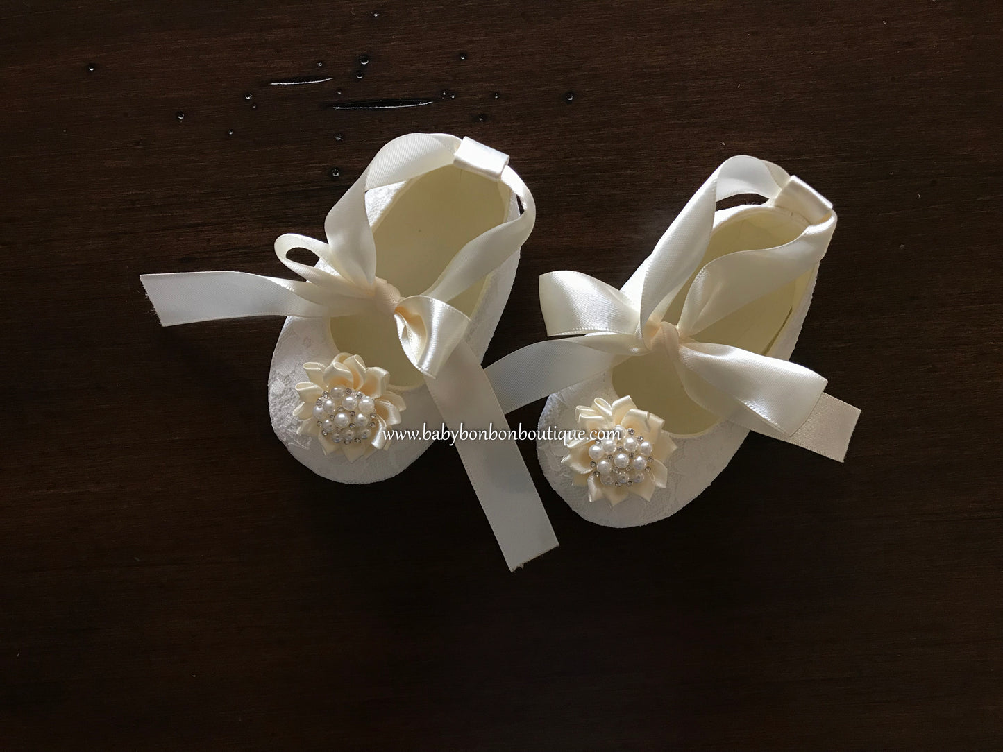 Baby Girl Baptism Shoes with Floral Rhinestones