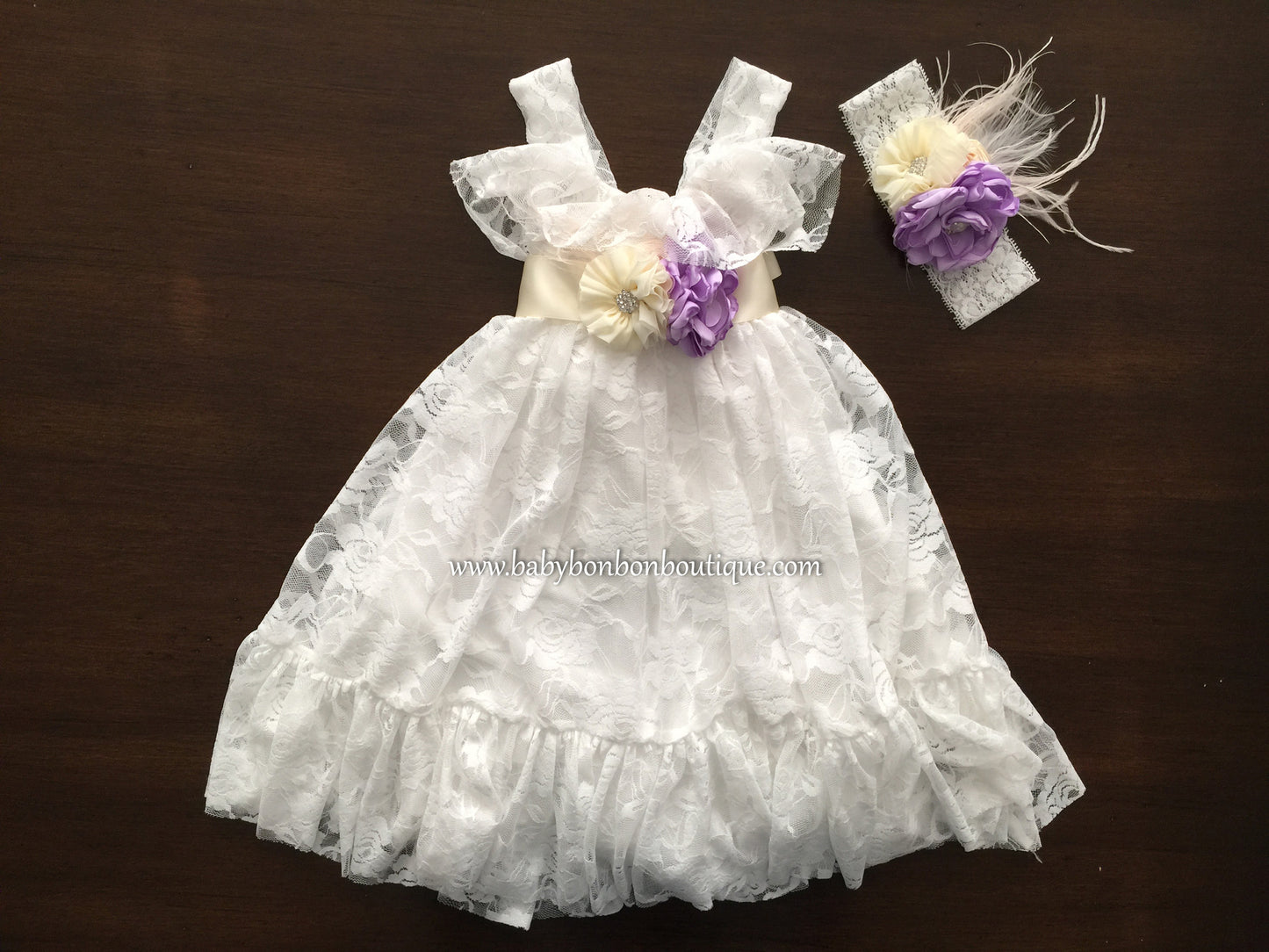 White Lace Baptism Dress, French White Lace Flower Girl Dress