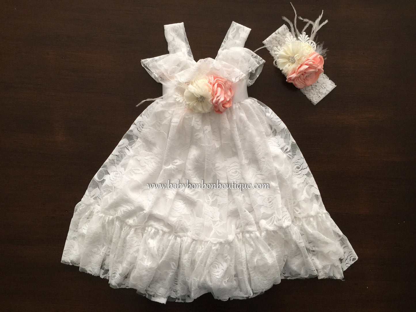 White Lace Baptism Dress, French White Lace Flower Girl Dress