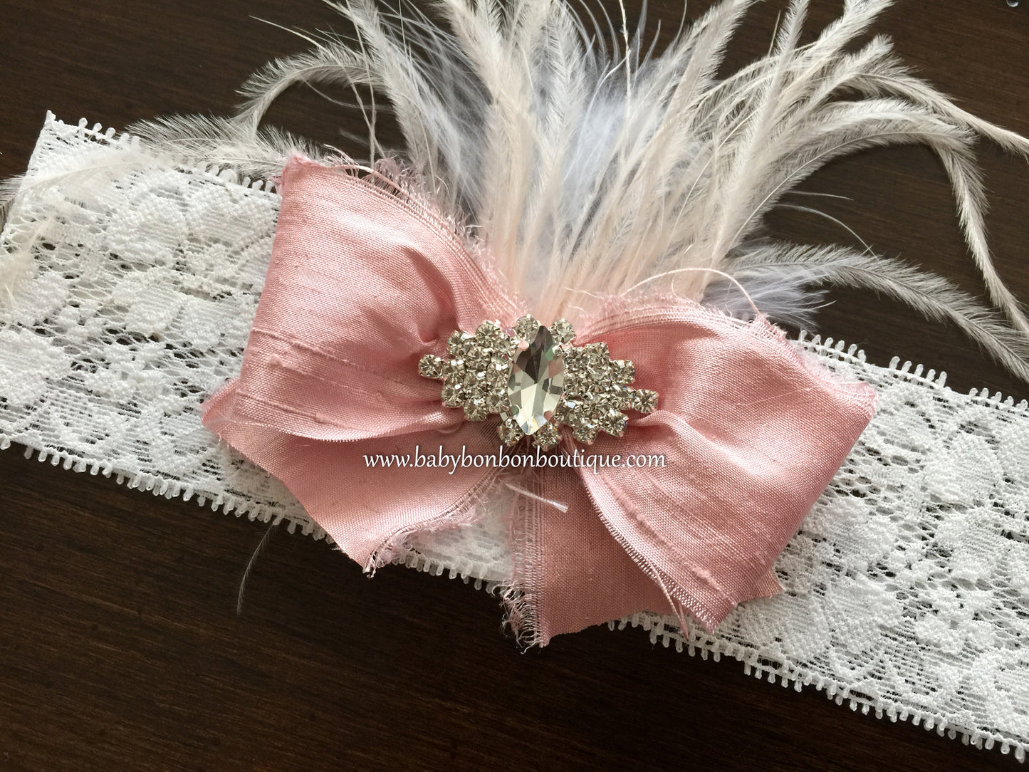 Baby Pink Baptism Headband, Silk Baby Bow Headband