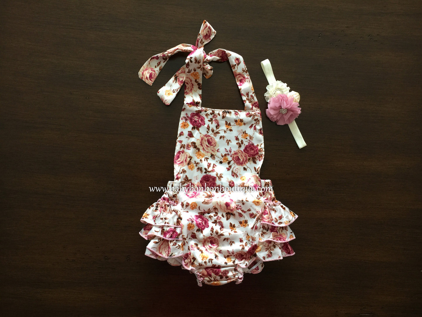 Dusty Pink Floral Ruffled Romper
