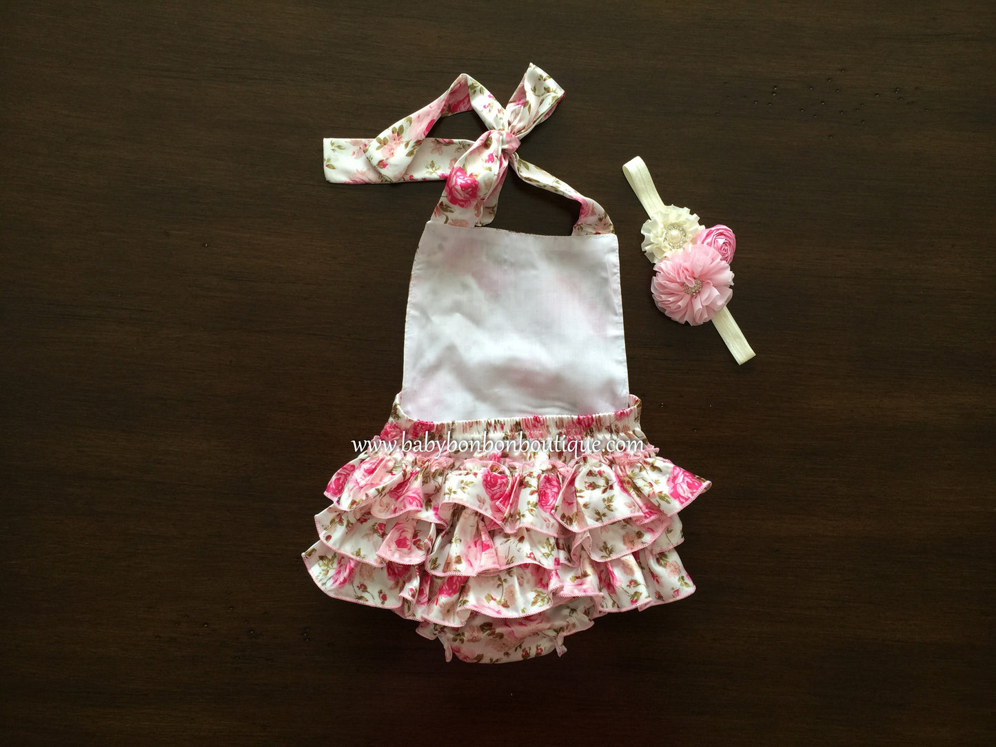 Baby Pink Floral Ruffled Romper