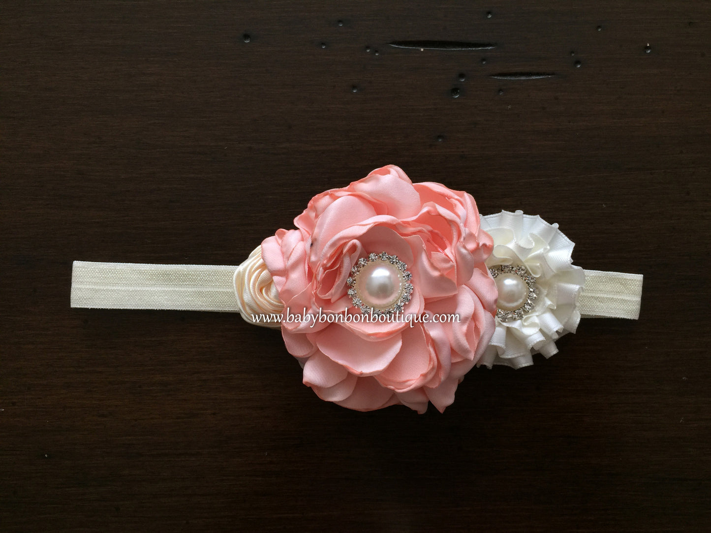 Peach & Ivory Christening Headband