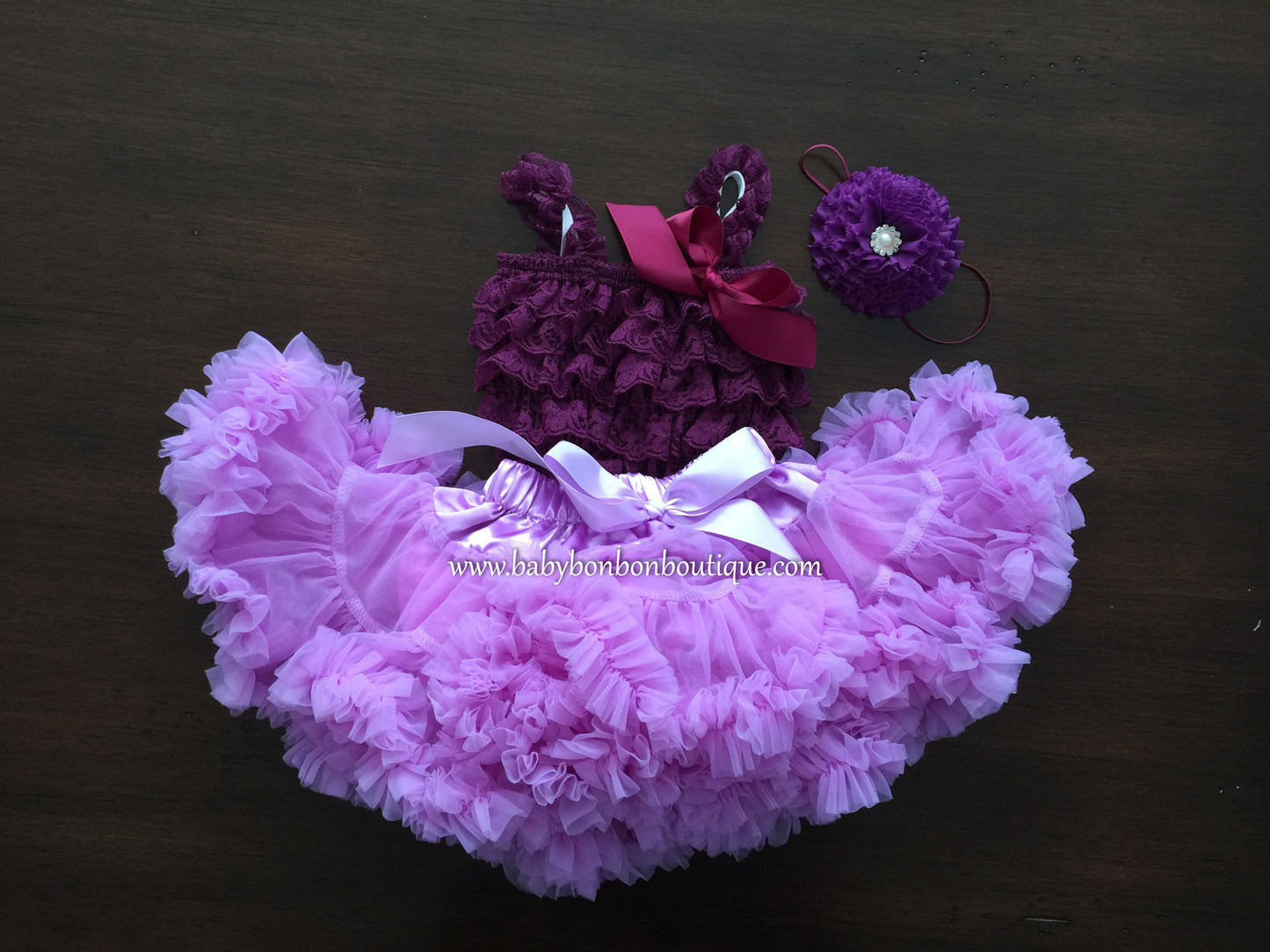 Purple Petti Set, Lavender Fluffy Skirt & Purple Lace Romper