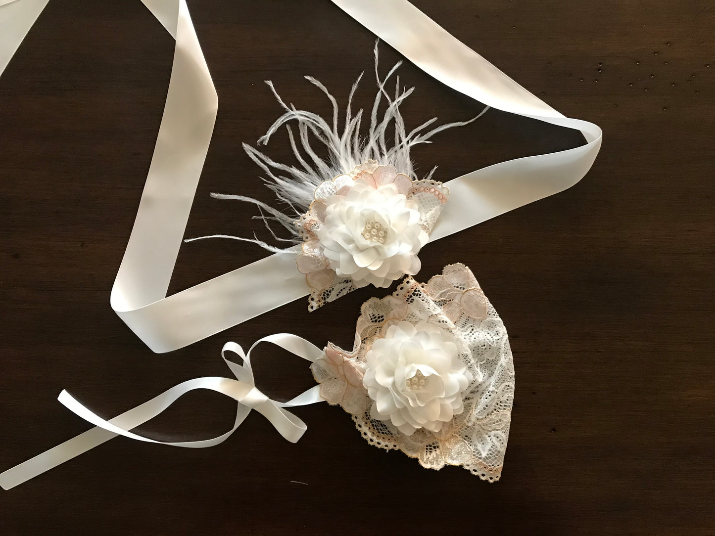 French White Christening lace bonnet and Sash