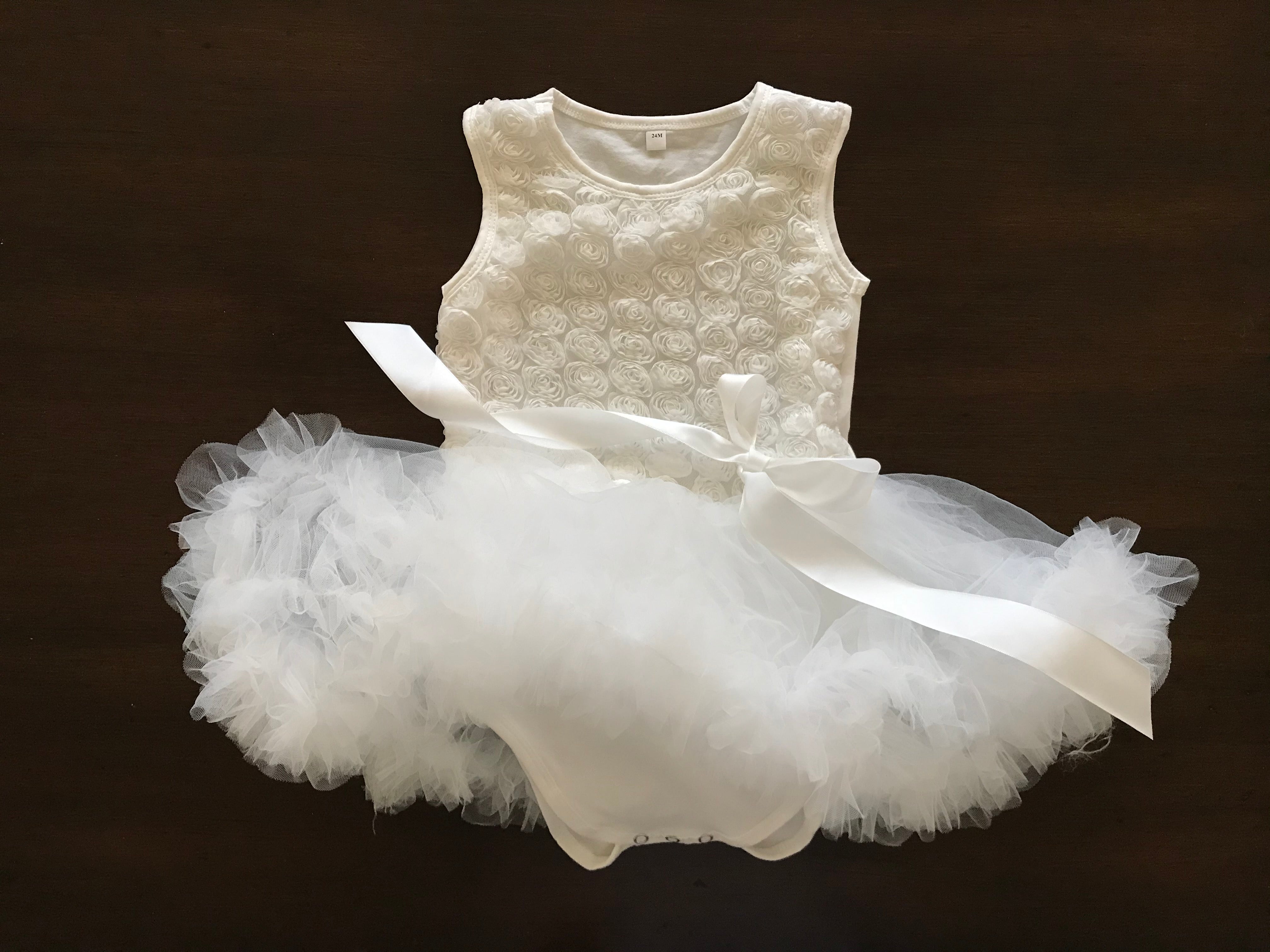 Baptism Onesie and Tutu Dress, French White