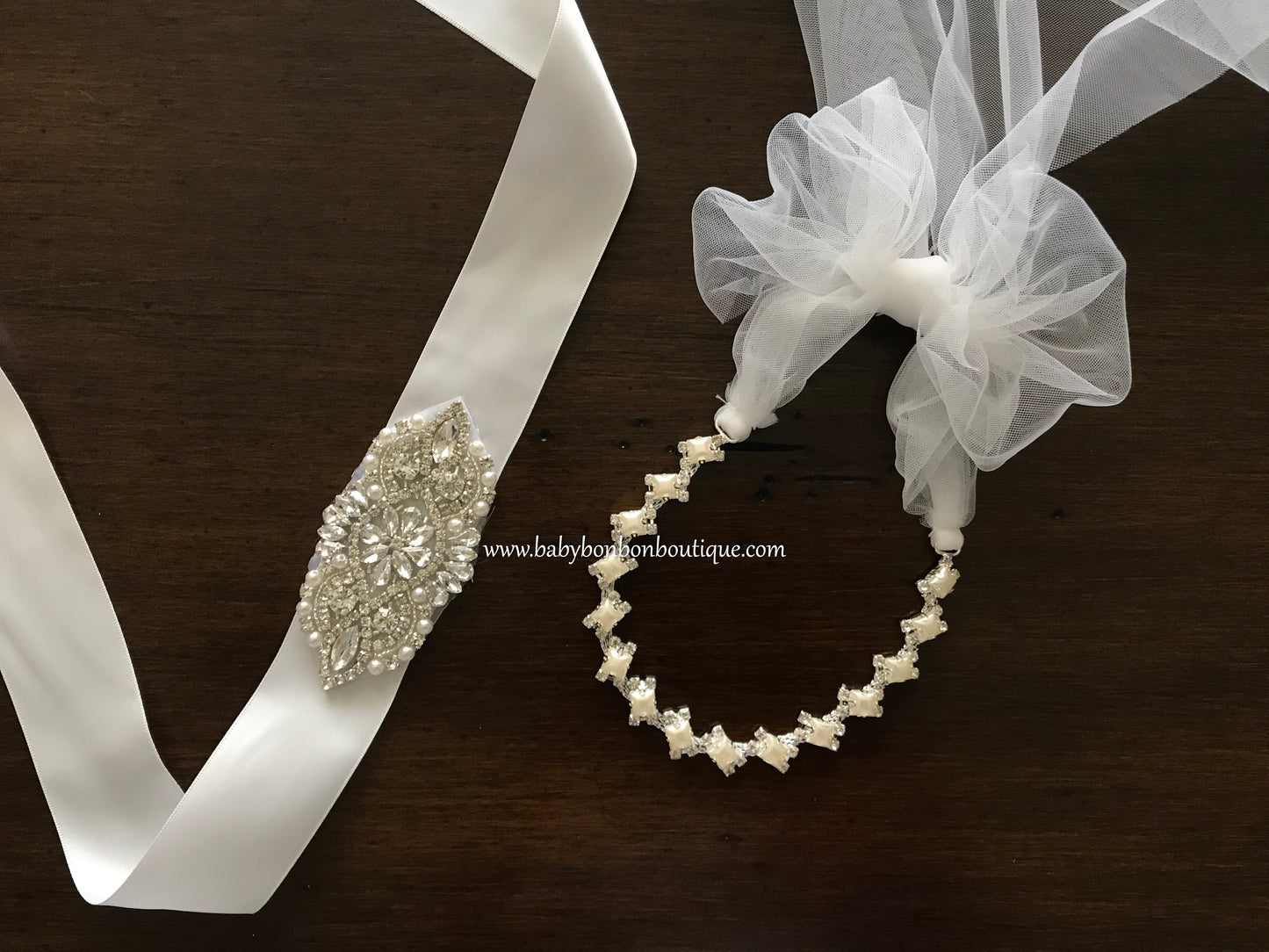 Baby Rhinestone & Pearl Headband, Angel Bow Rhinestone Headband