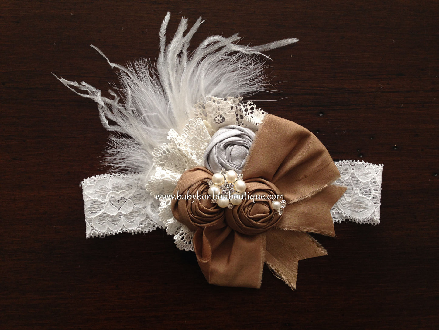 Vintage Brown Rosette Headband, Sash