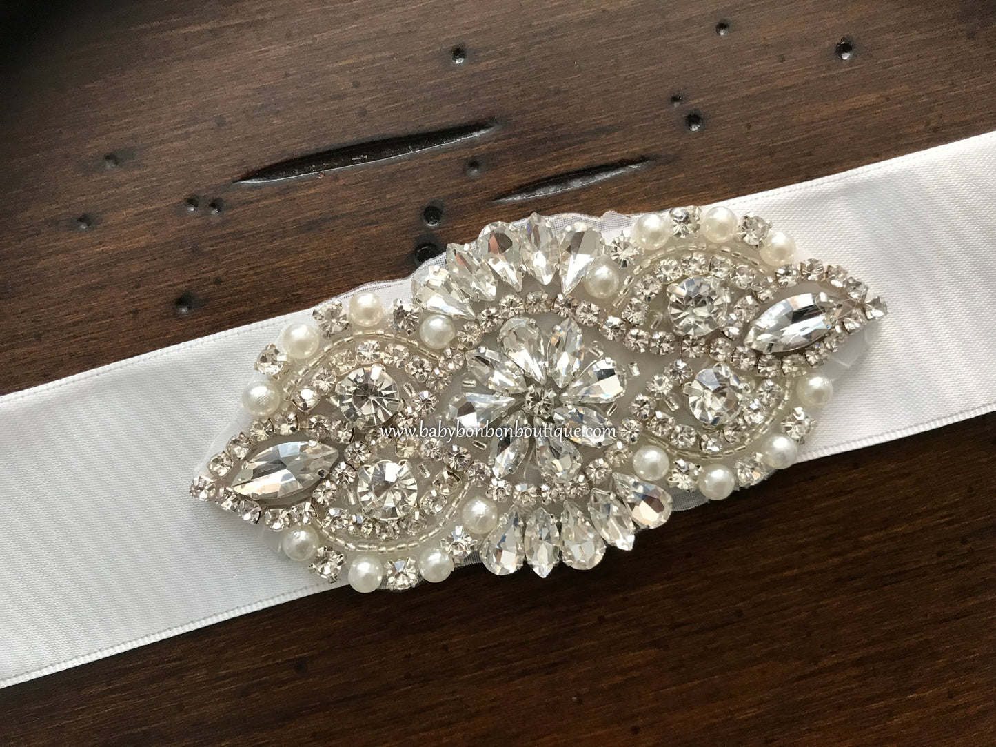 Baby Rhinestone & Pearl Headband, Angel Bow Rhinestone Headband