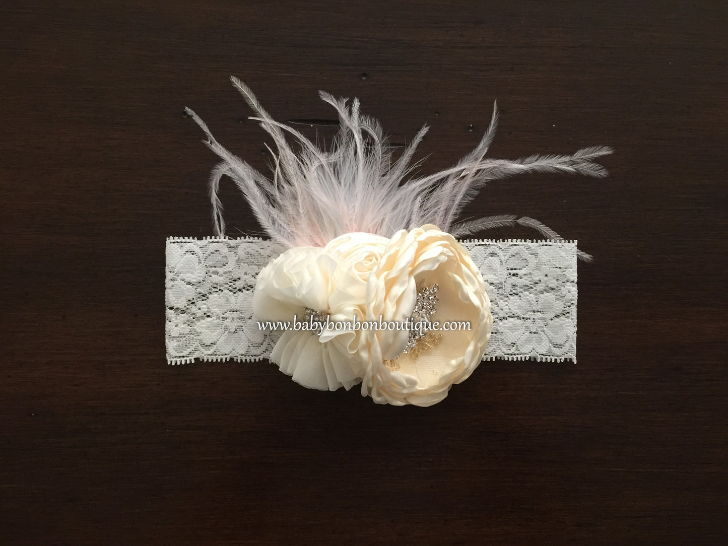 Ivory & Vintage Cream Baptism Headband & Sash