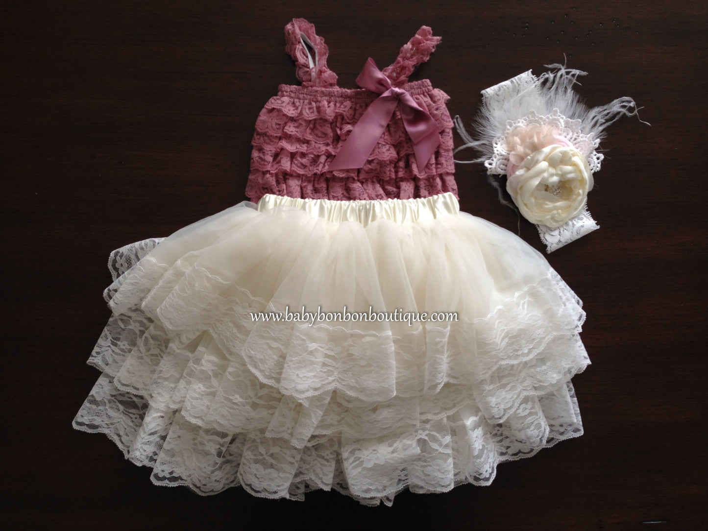 Lace Romper and Fluffy Lace Skirt with Headband