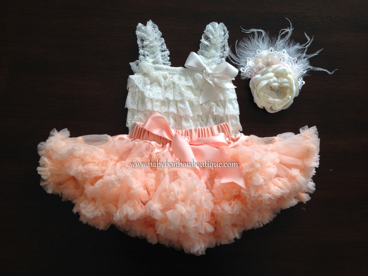 Ivory and Peach Fluffy Tutu Skirt Set