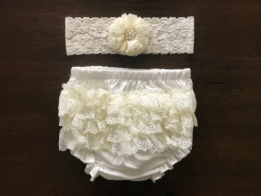 Ivory Lace Bloomers and Headband Set